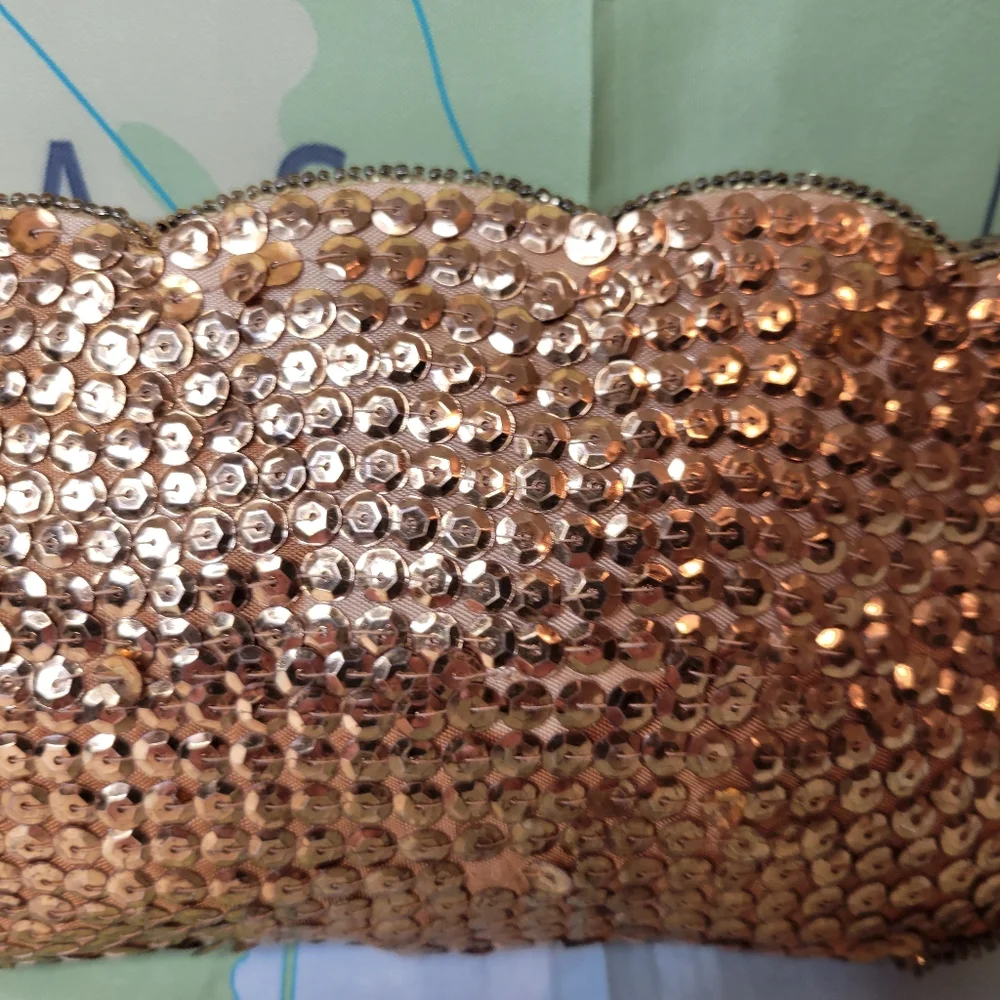 Vintage 1950s Gold Sequin Clutch Bag Purse - Picture 5 of 12